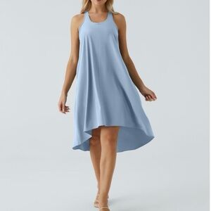 Halara Breezeful Light Blue Racerback Midi Dress Built-In Bra Pockets